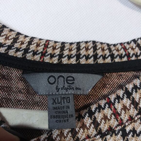 One By Chapter One Retro Brown Plaid Houndstooth Balloon Sleeve Top Size XL - Picture 5 of 6